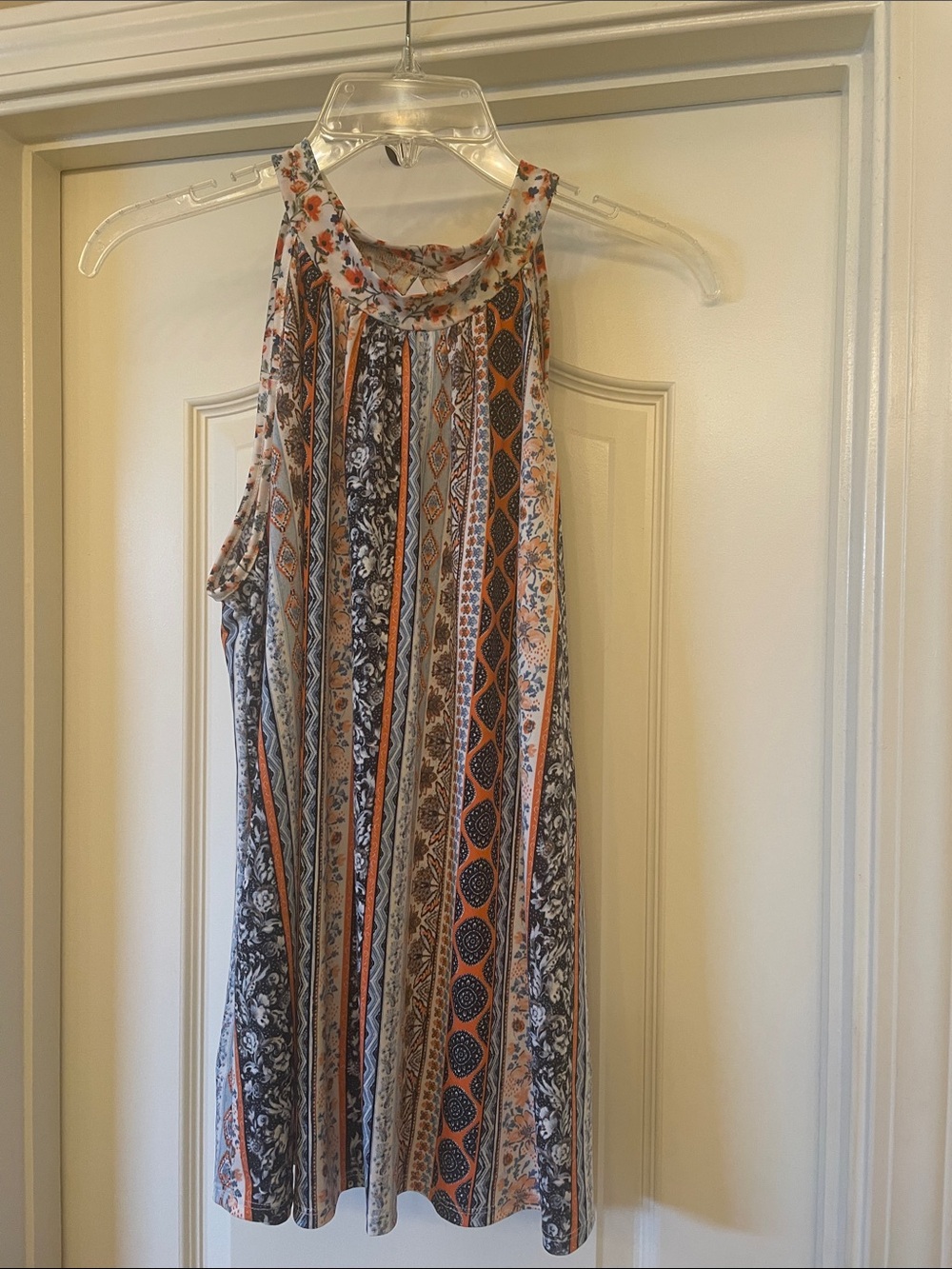 Sleeveless Boho Stripe Tank Top - Orange & Navy